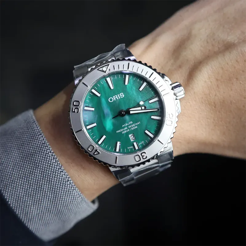 Oris X Bracenet Auto Aquis Date Green Dial Men's Watch | 0173377304137